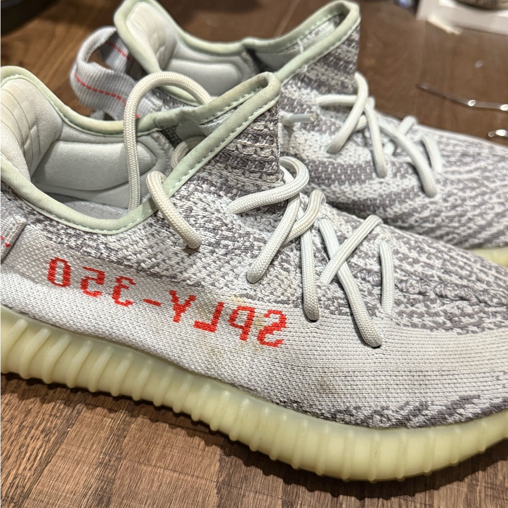 Yeezy Gray and Red Sneakers with Boost Midsole